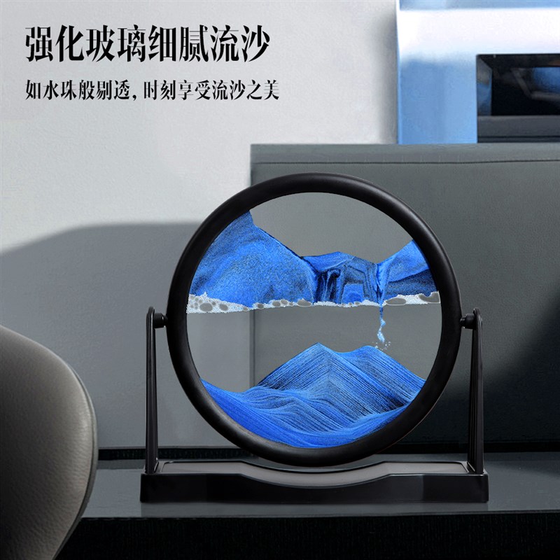 创意解压翻转圆盘3d山水立体动态玻璃流沙画沙漏摆件酒柜客厅装饰图片