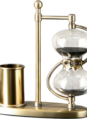 创意沙漏笔筒办公室装饰品摆件办公书桌面计时轻奢风金属高档礼品