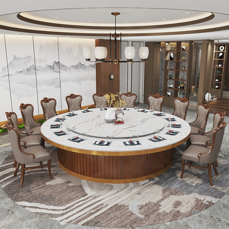 实木酒店大圆桌12人新中式电动岩板餐桌椅组合多功能带电动火锅桌,住宅家具,岩板餐桌,淘宝优惠券,粉丝福利购,淘宝优惠卷