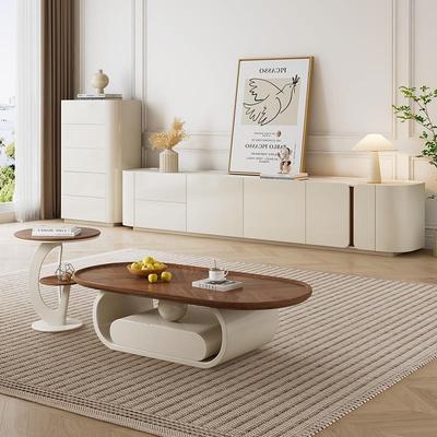 纯实木落地电视柜茶几组合现代简约小户型客厅奶油风岩板电视柜新