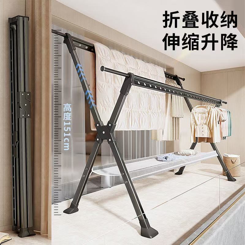 免阳台被子晾衣架落地室内t家用折叠卧室室外凉伸缩杆式晒安装神