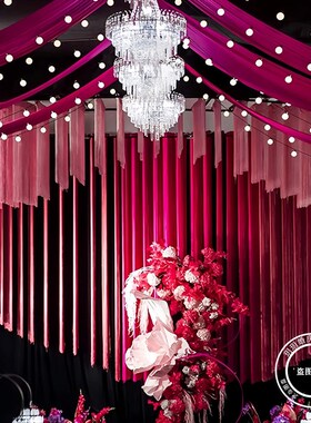 红色主题特密加厚婚庆线帘韩式婚礼酒店舞台布置道具流苏直线垂帘