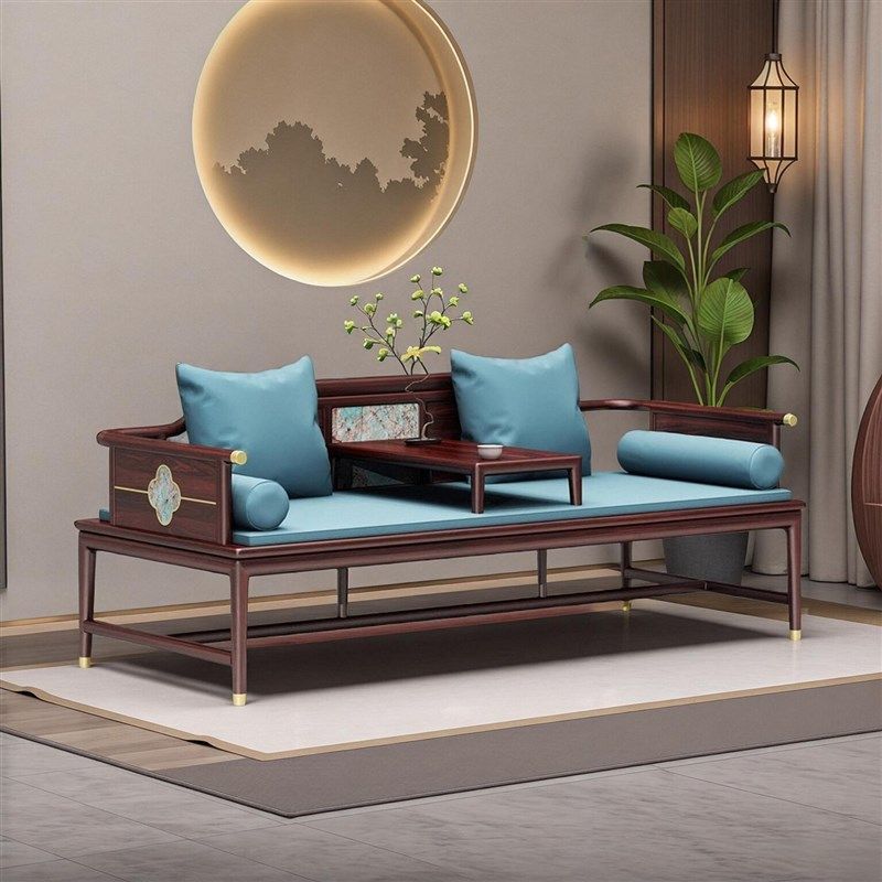 新中式罗汉床推拉实木床乌金木贵妃榻茶桌椅客厅沙发轻奢套装家具