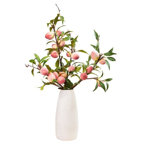 高档仿真花桃子枝水蜜桃寿桃水果假花干树枝果实装饰花艺客厅摆件