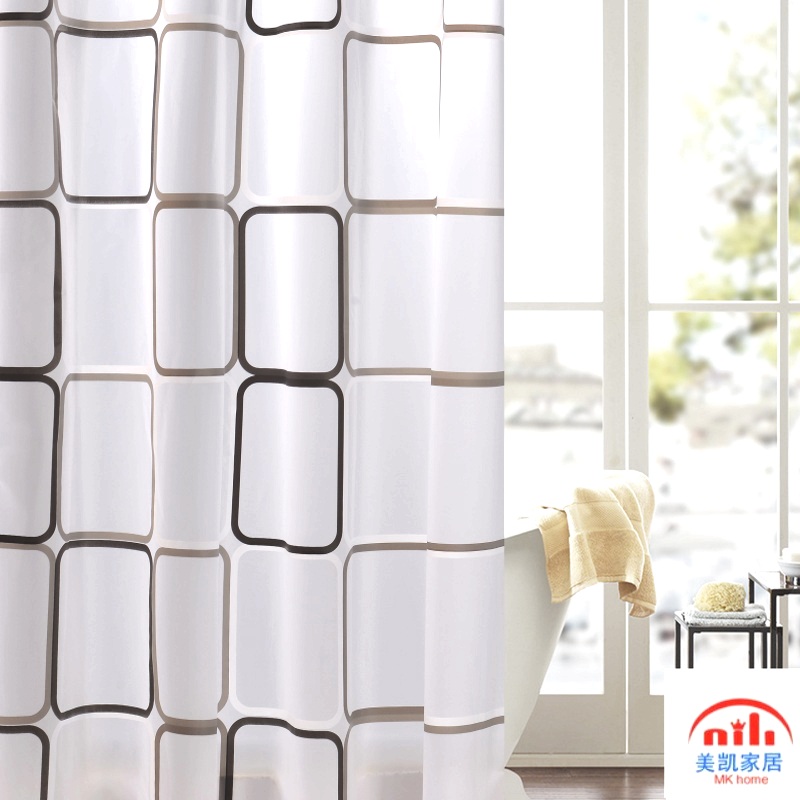 防水防霉加厚简约方格浴帘 卫生间隔断厕所门帘浴帘杆套装免安装