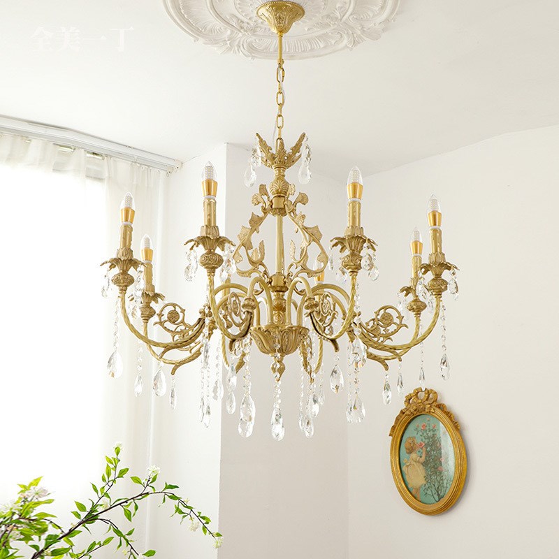法式客厅b水晶吊灯中古经典黄铜蜡烛灯卧室餐厅灯别墅吊灯中山灯