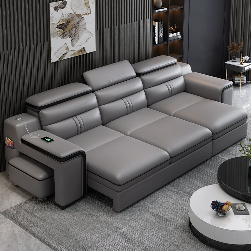 真皮沙发床客厅小户型多功能折叠两用20J24新款直排智能电动沙发