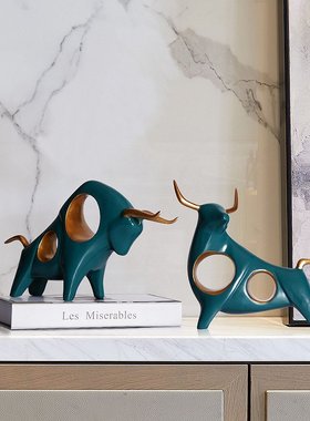 北欧创意牛摆件家居客厅电视柜酒柜装饰品艺术工艺品抽象动物摆设