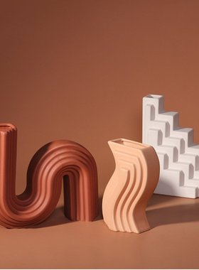 北欧风格陶瓷花瓶摆件 现代几何建筑造型酒店样板间创意软装饰品