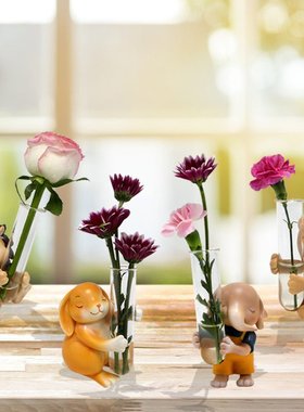 厂家现货动物水培花瓶装饰摆件客厅卡通玻璃试管插花器卧室餐桌