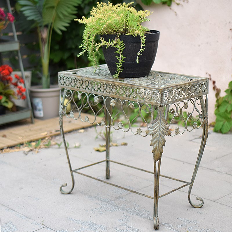 新款户外铁艺花架子阳台花园别墅复古花盆凳室外多肉置.物架盆景
