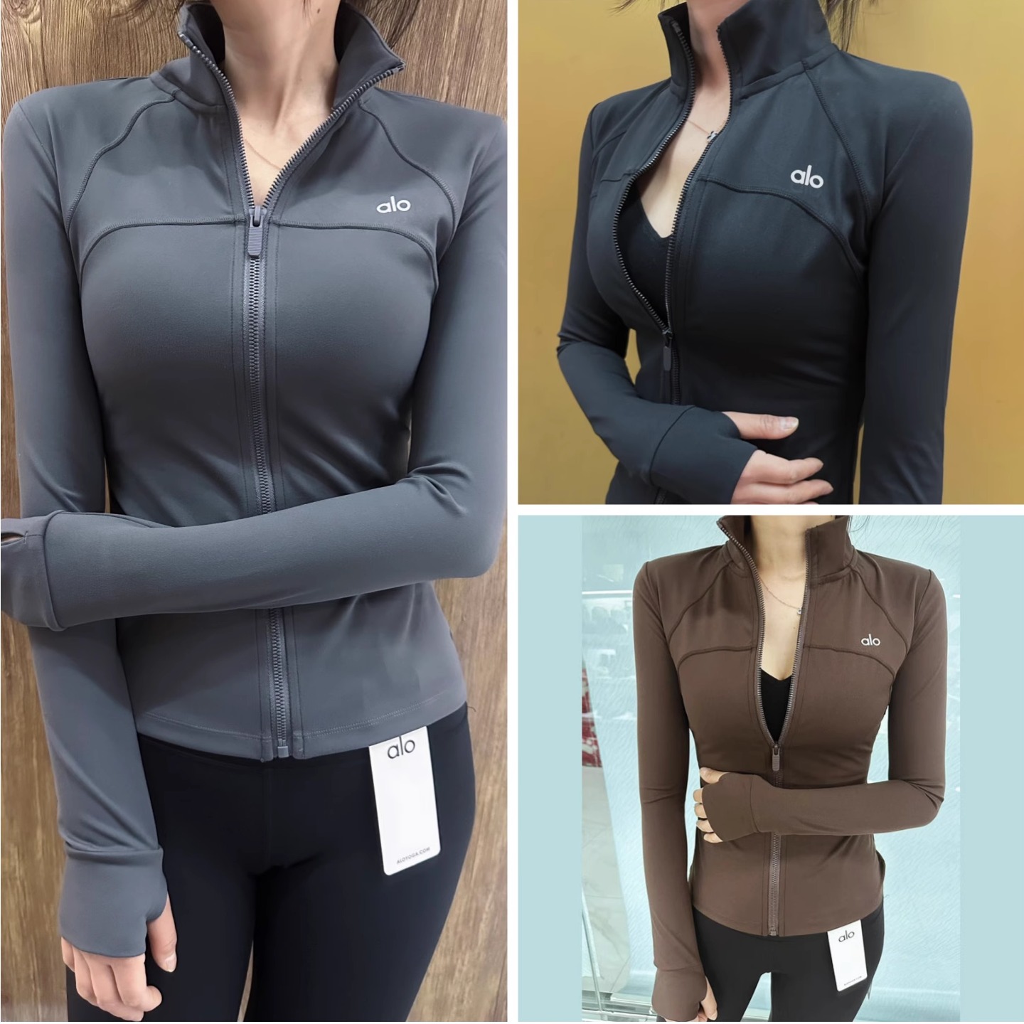 正品直邮Alo Yoga春秋立领修身速干跑步运动瑜伽服骑行健身外套女