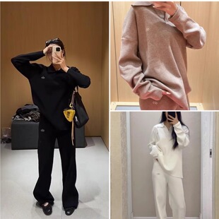 美国直邮ALO Jisoo款春秋老钱风Polo领针织衫阔腿长裤针织套装女