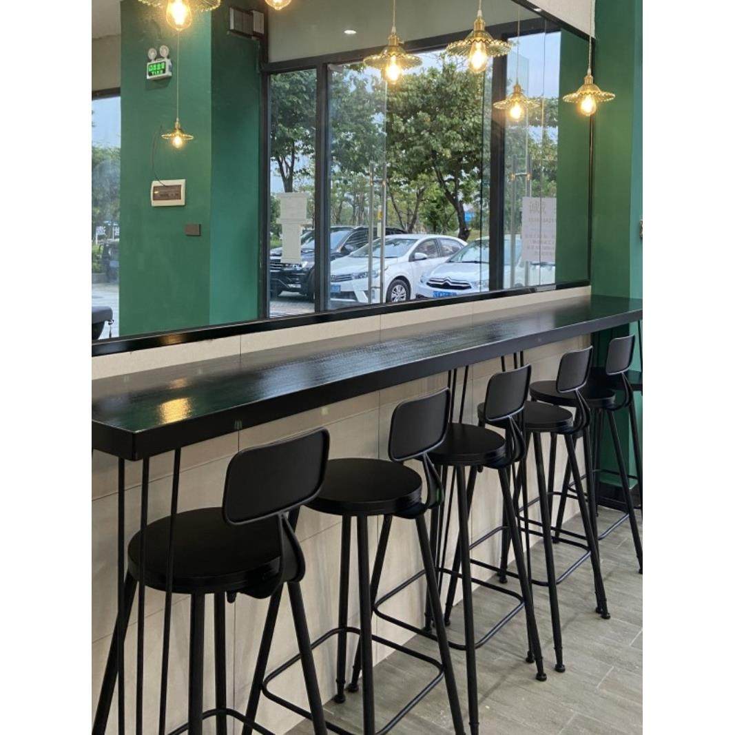 北欧实木吧台桌家用简约高脚桌椅组合靠墙网红奶茶店咖啡厅长条桌