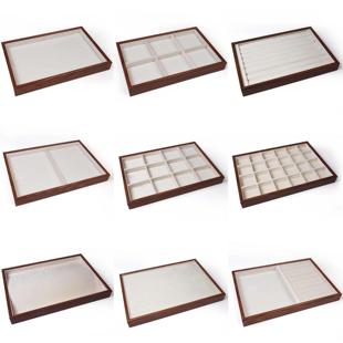 新款彷木纹丝绒展示道具饰品架首饰托 托盘戒指收纳盘手镯手串珠