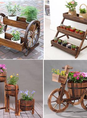 创意户外庭院景观装饰阳台花盆落地覆古木质花架摆件花园布置摆设