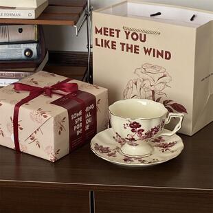 法式骨瓷红色咖啡杯碟伴手礼杯子礼盒结婚新婚礼物乔迁生日礼物