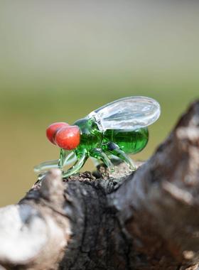淄博琉璃手工艺品彷真苍蝇昆虫微景观摆件绿头蝇桌面装饰创意礼物