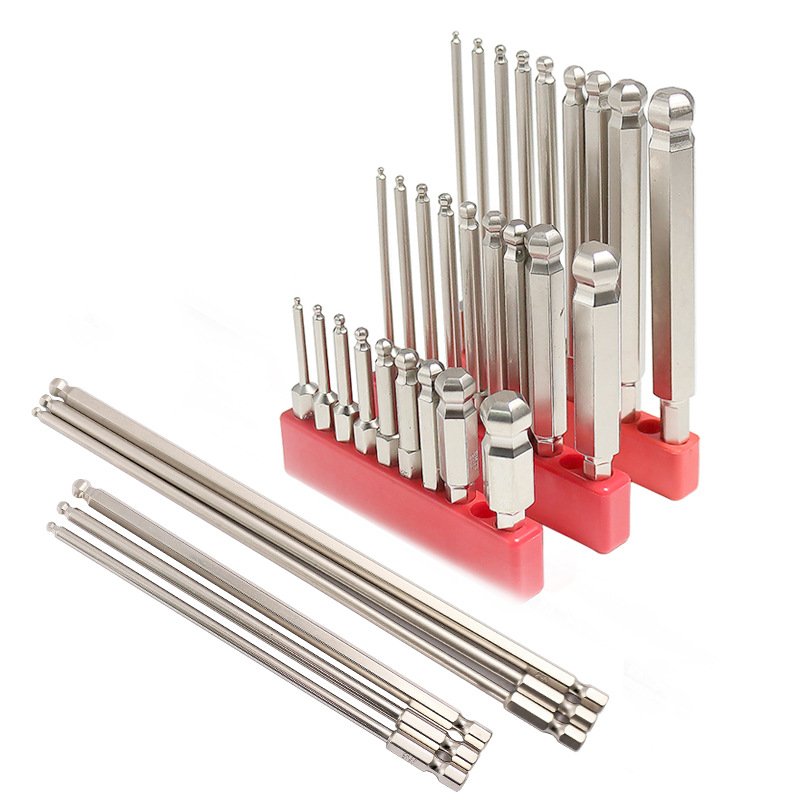 S2钢1/4带磁内六角风批头9pcs套装加硬电镀防锈球头外六角风批咀