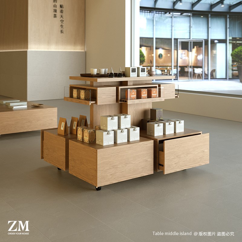 中岛台流水台咖啡厅茶饮糕点展示柜中间摆放礼盒特产Y陈列台移动