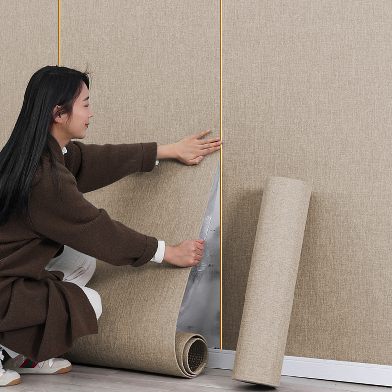 亚麻墙布无缝全屋自粘2024新款壁布墙I纸客厅背景墙卧室高级感壁