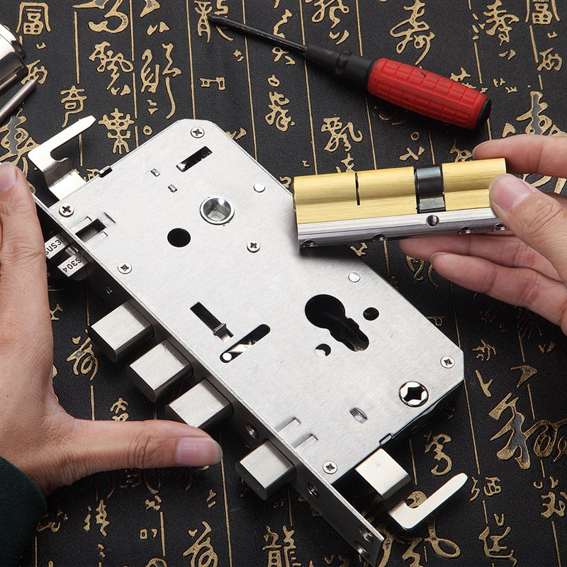 304不锈钢防盗门锁体通用大门锁体双活双快锁体防插逃生带天地钩