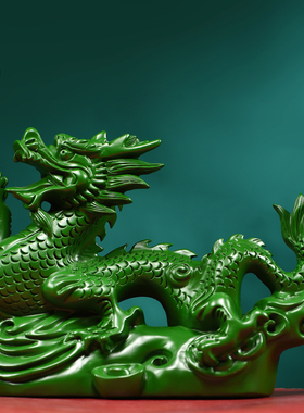 绿色实木雕刻龙摆件新中式十二生肖龙客厅电视柜桌面装饰工艺礼品