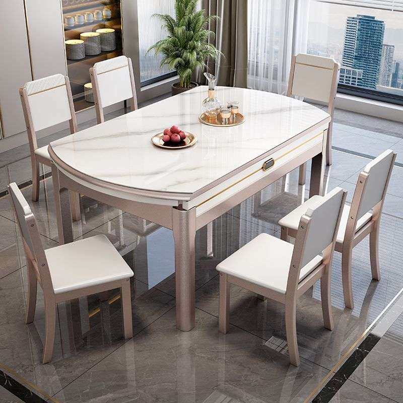 岩板餐桌椅组合简约现代家用小户型橡胶木伸缩圆桌实木饭桌,电子元器件市场,其它元器件,淘宝优惠券,粉丝福利购,淘宝优惠卷