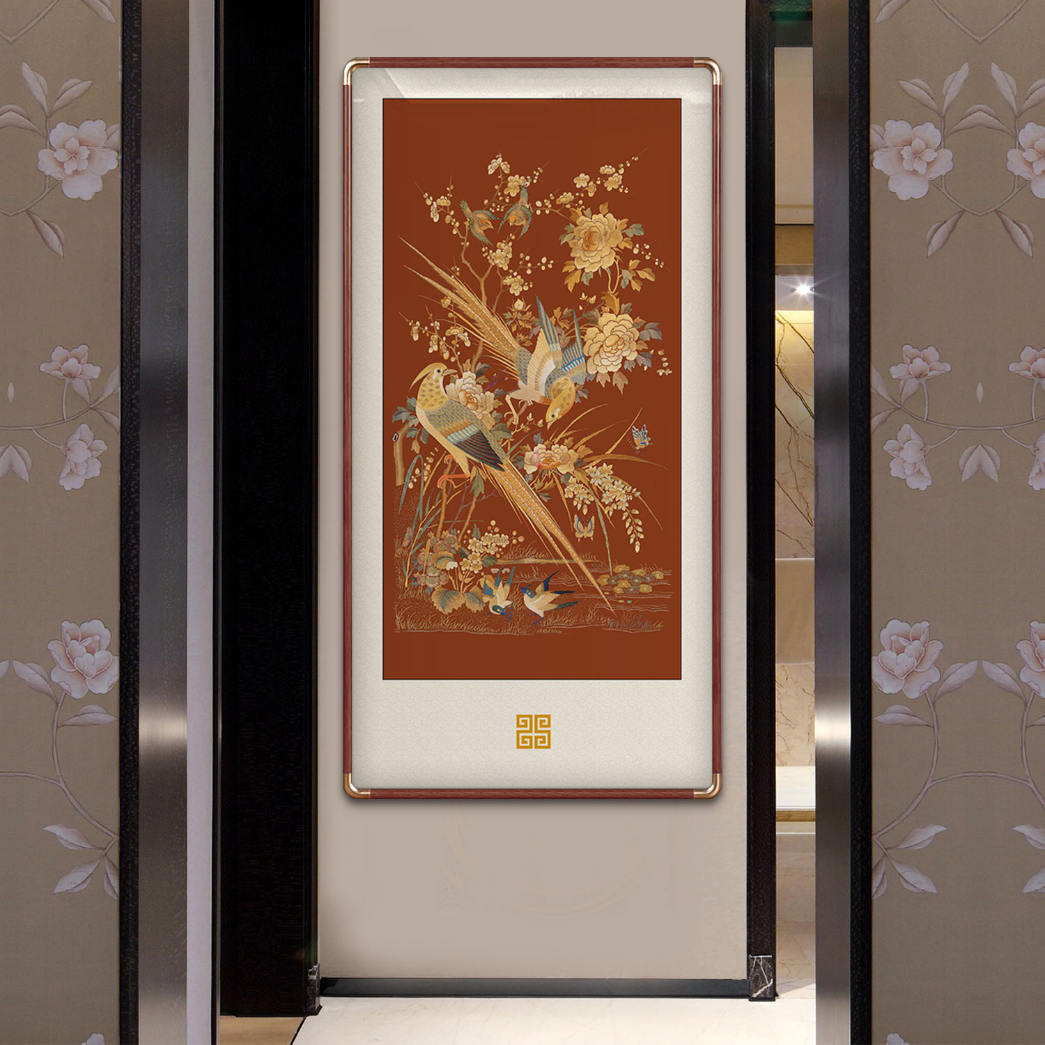 客厅玄关新中式富贵千祥装饰画轻奢大气孔雀办公室沙发背景墙挂画图片