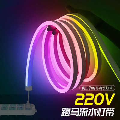220V幻彩跑马流水灯带条LED户外门头庭院亮化防水霓虹七彩氛围