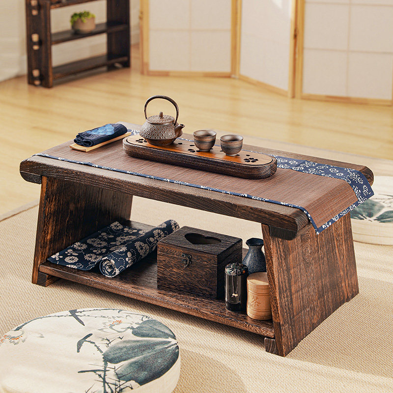 实木中式茶桌飘窗小茶台家用榻榻米茶几可折叠插板桌阳.台移动矮