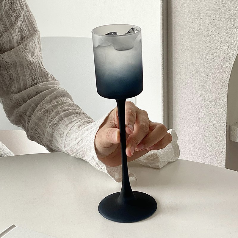 复古磨砂黑色高脚杯家用轻奢x高级感玻璃红酒葡萄酒杯喝香槟酒杯