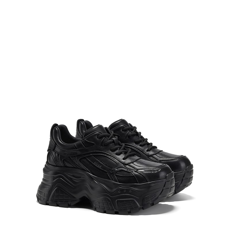 Ggcc底厚底增高真皮女式老爸鞋2025I秋季新款黑色经典运动休闲鞋