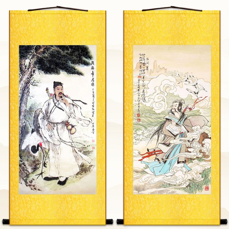 吕洞宾画像 纯阳吕祖师全真派神仙人物画 绢布装饰画卷轴挂画定制