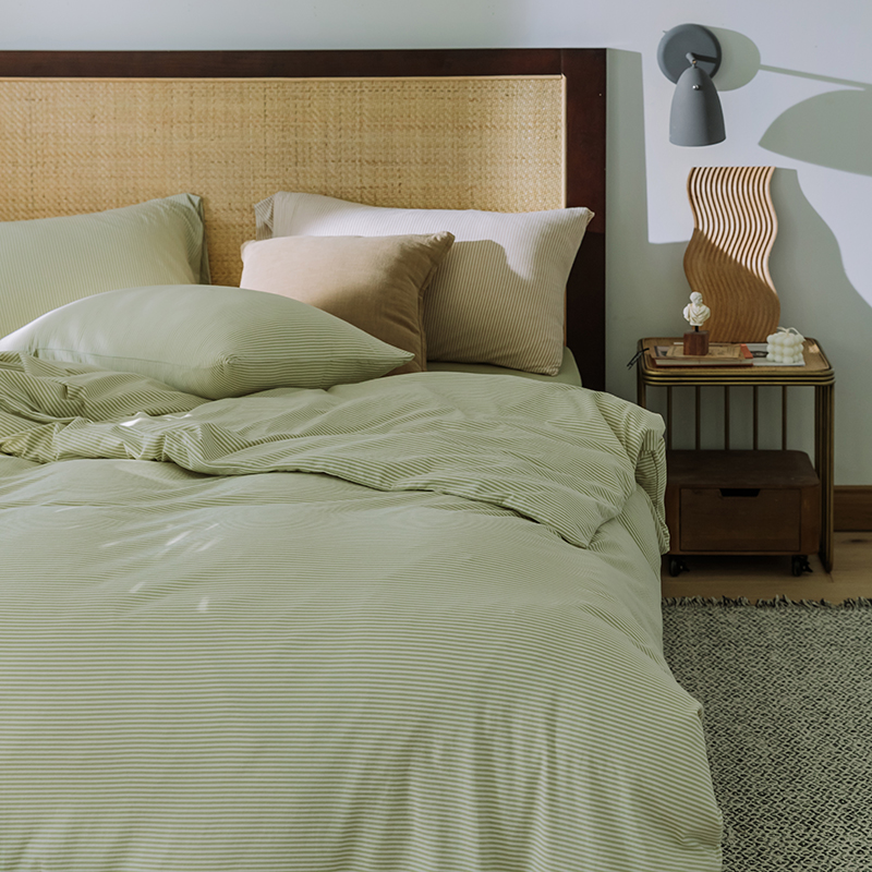 A类婴幼儿彩棉天竺棉裸睡双人被套牀单 绿色针织棉柔软牀品四件套