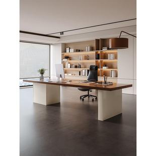 实木办公室老板桌电脑桌书桌工作台轻奢高级感客厅商务办公桌