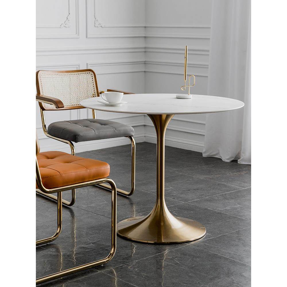 北欧简约轻奢家用岩板餐桌不锈钢钛金色脚郁金香白色圆桌洽谈桌子,住宅家具,岩板餐桌,淘宝优惠券,粉丝福利购,淘宝优惠卷