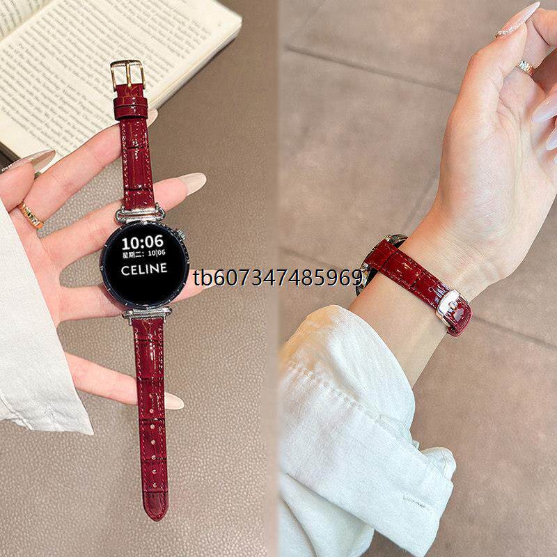 正钦适用华为gt6手表带gt5新款小米s4殷红色竹节纹真皮质watch4高