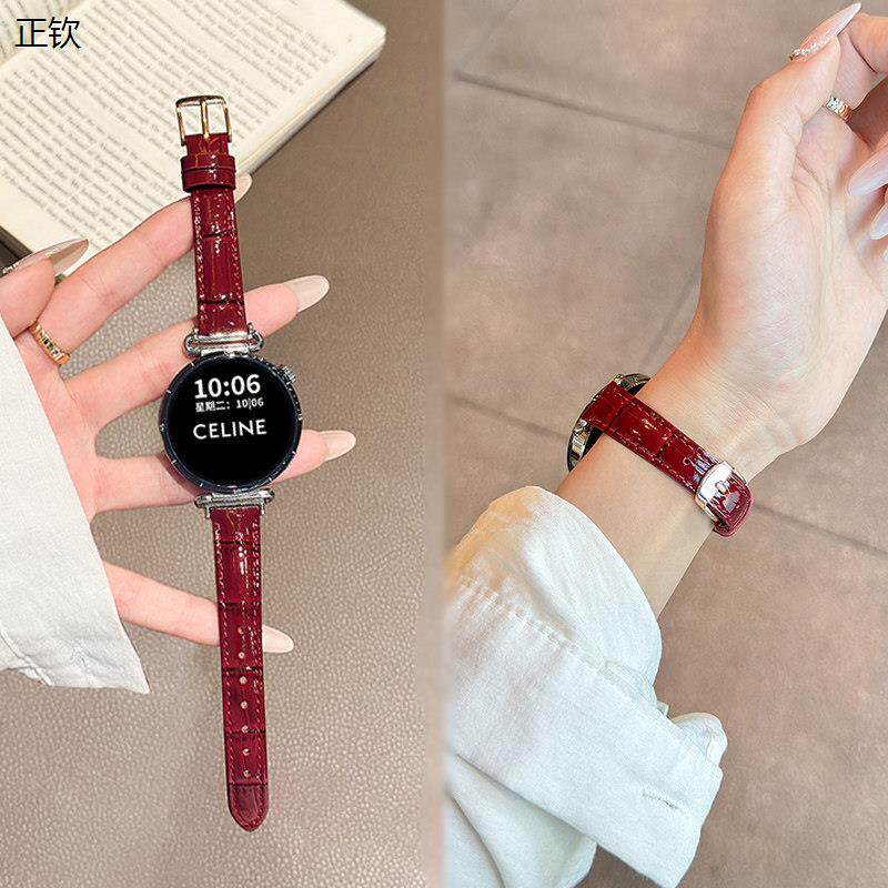 正钦适用华为gt6手表带gt5新款小米s4殷红色竹节纹真皮质watch4高