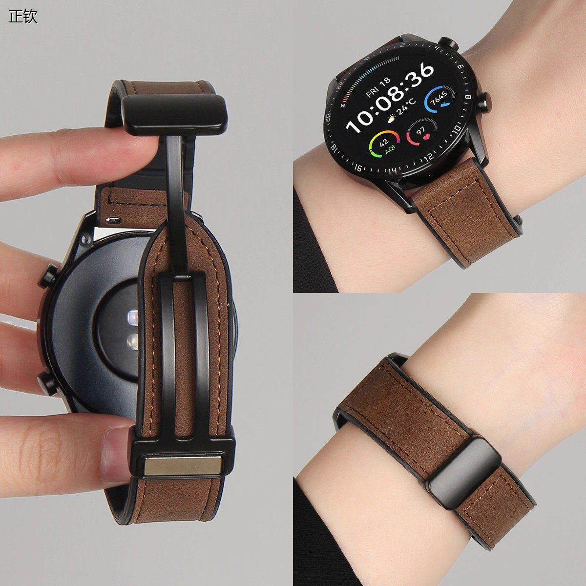 正钦疯马皮适用华为gt6pro新款磁吸扣buds男女款watch3/4/5手表腕
