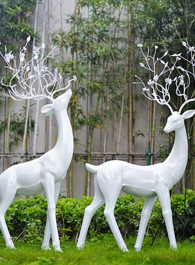 售楼部仿铜梅花鹿雕塑玻璃钢园林景观装饰大抽象摆件户外草坪小区