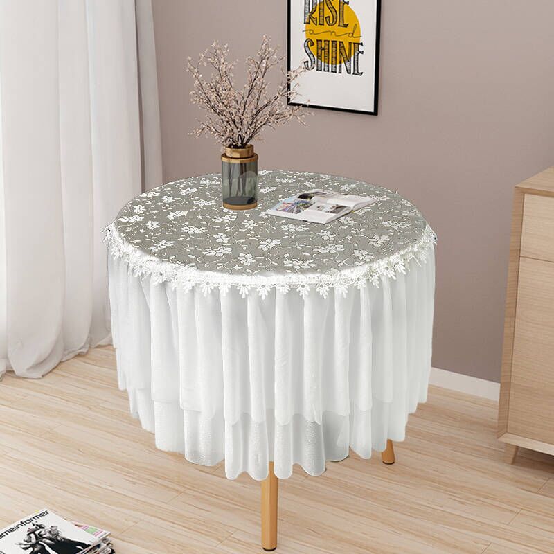 纯色圆桌桌布简约现代圆形餐桌布家用茶几台布蕾丝阳台小圆桌盖巾