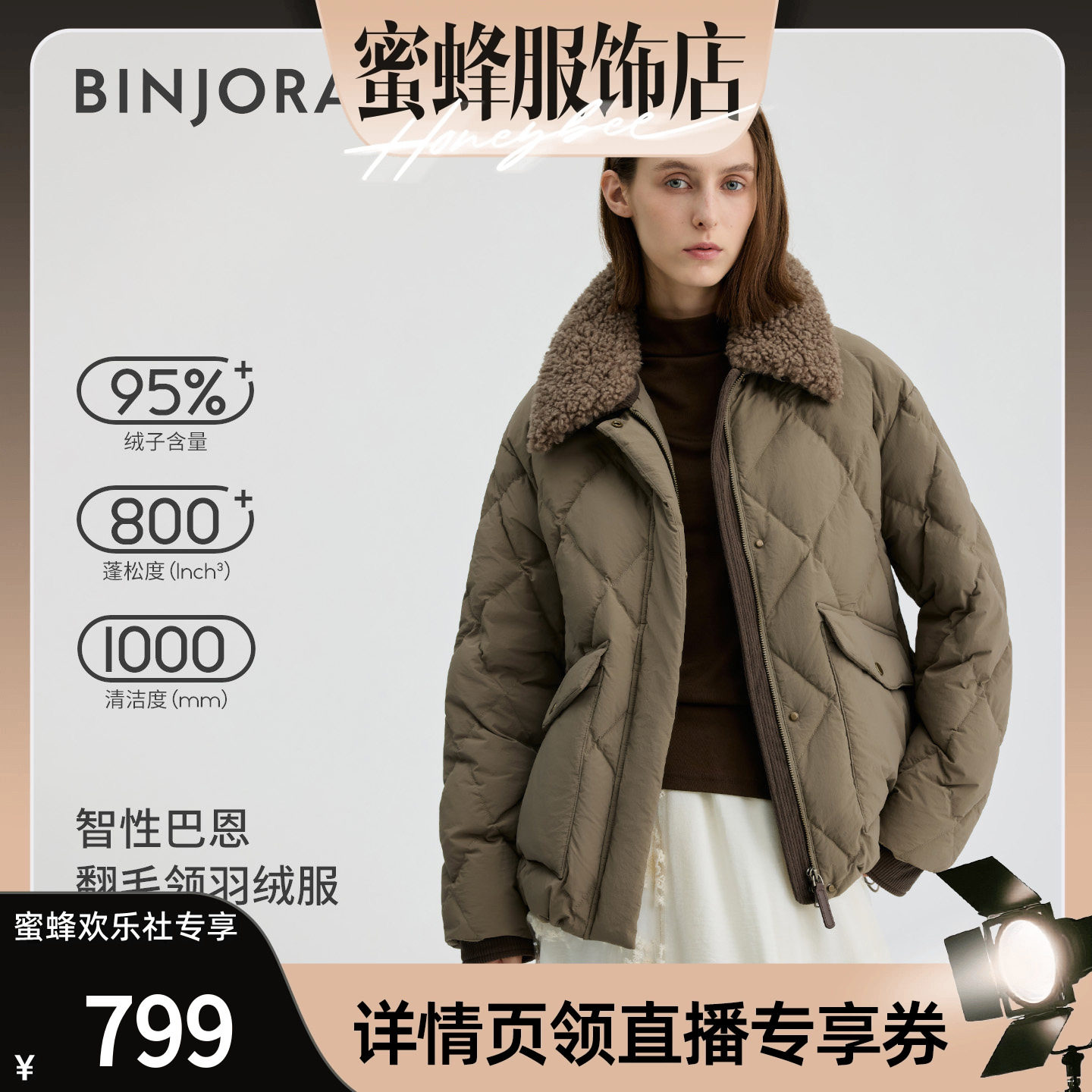 【明星同款】冰洁95绒女款羽绒服短厚羽绒外套冬季巴恩风