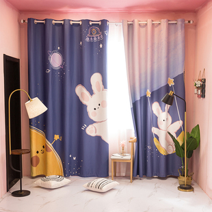 卡通儿童窗帘in免打孔全遮光窗帘女孩卧室宿舍定制飘门窗隔热帘