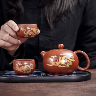 茶具 紫砂凤鸣壶遇热变色龙凤呈祥茶壶手工泡茶壶家用西W施壶中式