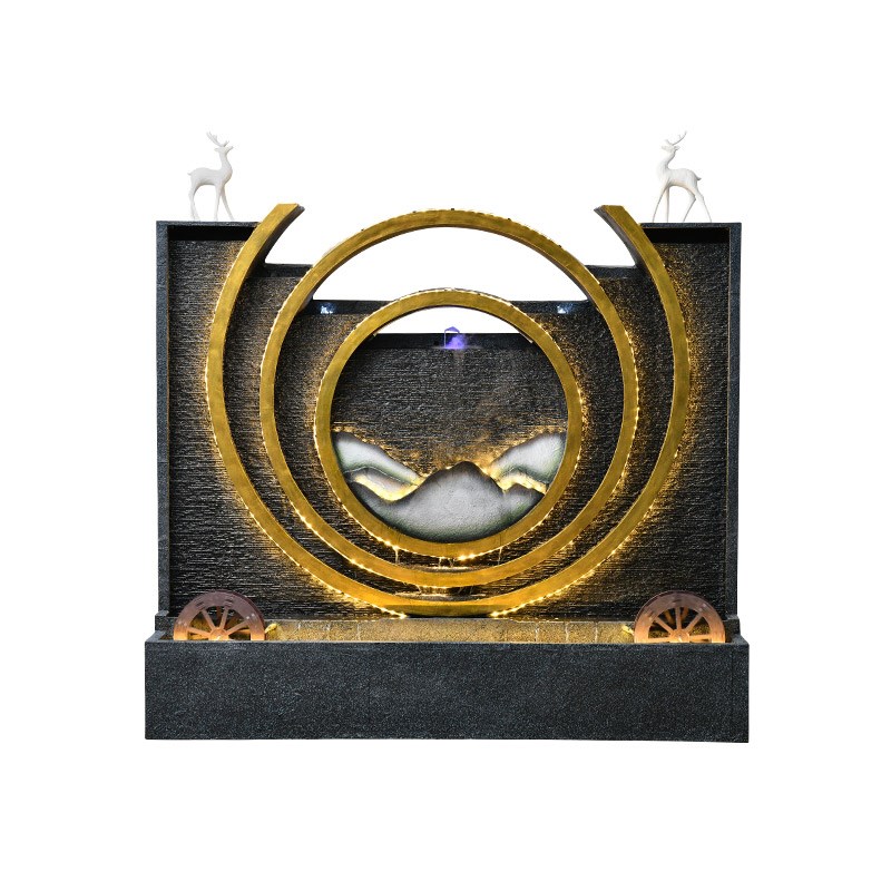 大型水幕墙流水屏风玄关隔断装饰品酒店H客厅庭院景观创意鱼池摆