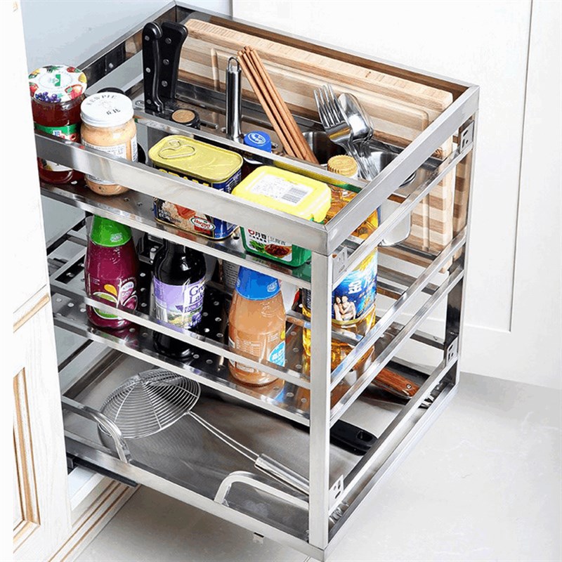 150宽调味拉篮250拉蓝304不A锈钢厨房调味栏橱柜置物架菜刀收纳架