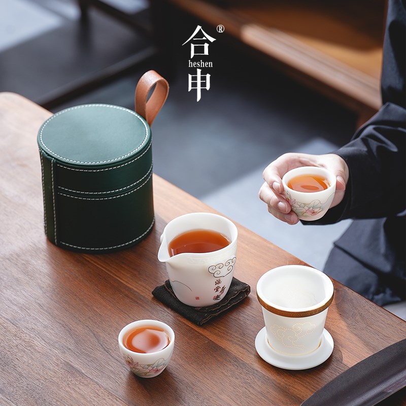 高颜值羊脂玉白瓷旅行茶具套装便携式快客杯女士精致茶壶送礼