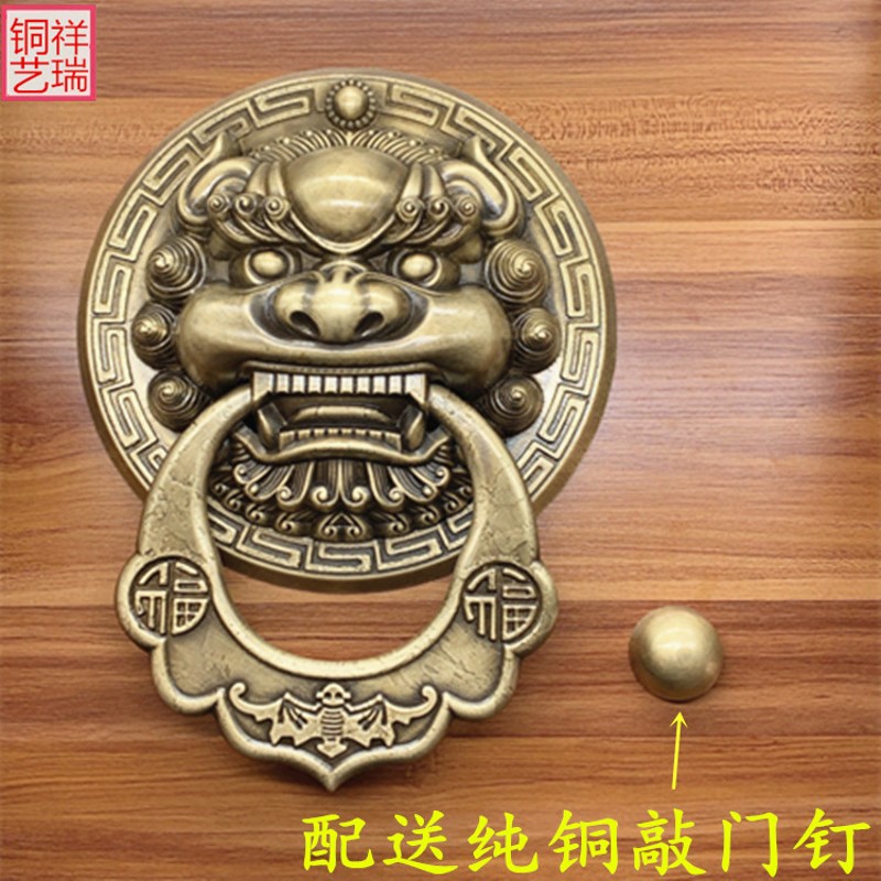 中式仿古兽头门环拉手纯铜把手狮子头虎头铜拉手大门装饰纯铜拉环