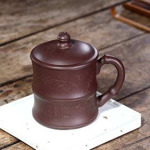 宜兴紫砂杯男士主人杯带隔舱过滤泡茶杯带盖半月牙杯办公室女士款